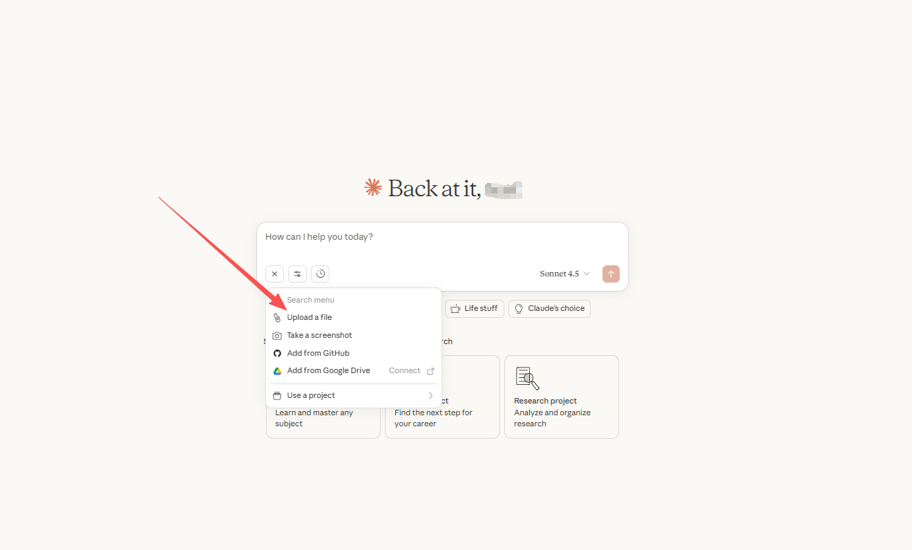 点击加号，再点回形针图标上传文件