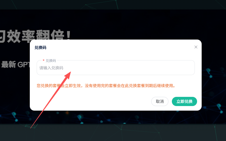 粘贴兑换码示意图